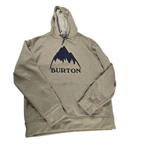Burton Mens Hoodie Pullover Tan Mountain Logo Pocket Fleece L